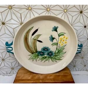 Vintage "Sisters" Hand-Painted Floral Ceramic‎ Serving Tray – Teal Accents